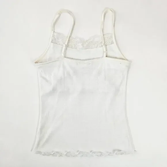 Y2k White Cami Top Sequin Lace Detail Coquette - Small - Picture 3 of 5
